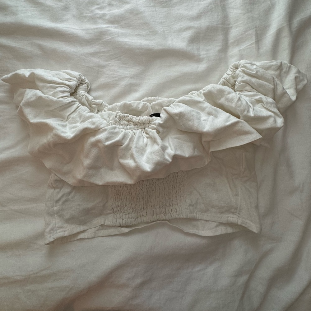 White Ruffled Off-Shoulder Top - Picture 2 of 3